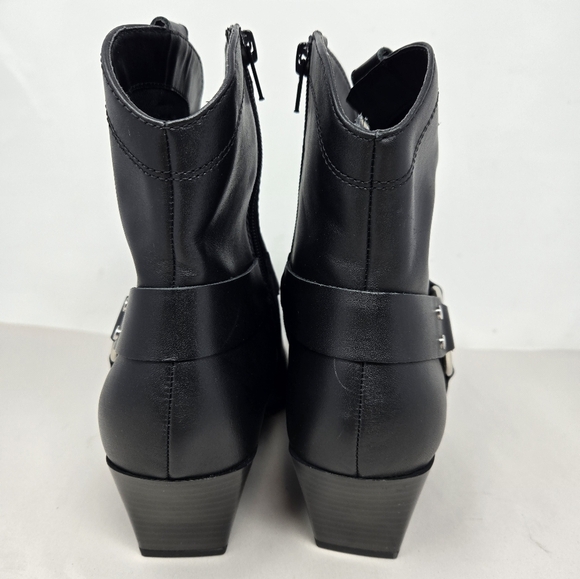 Open Edit Womens Enzo Western Flare Boots Sz 8.5M Black Leather Side Harness - Picture 4 of 11
